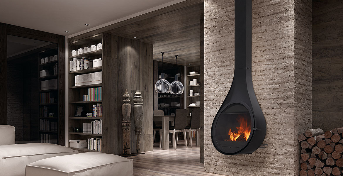 Rocal Drop Stove - elegant and unique wall hanging designer stove.