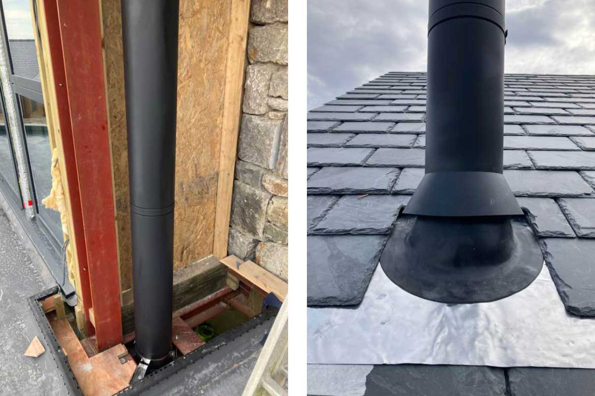 Roof exit with flashing kit